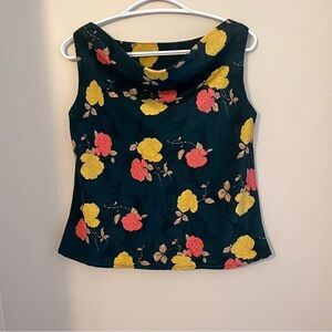 Handcrafted Structured Cowl Neckline Sleeveless Floral Top